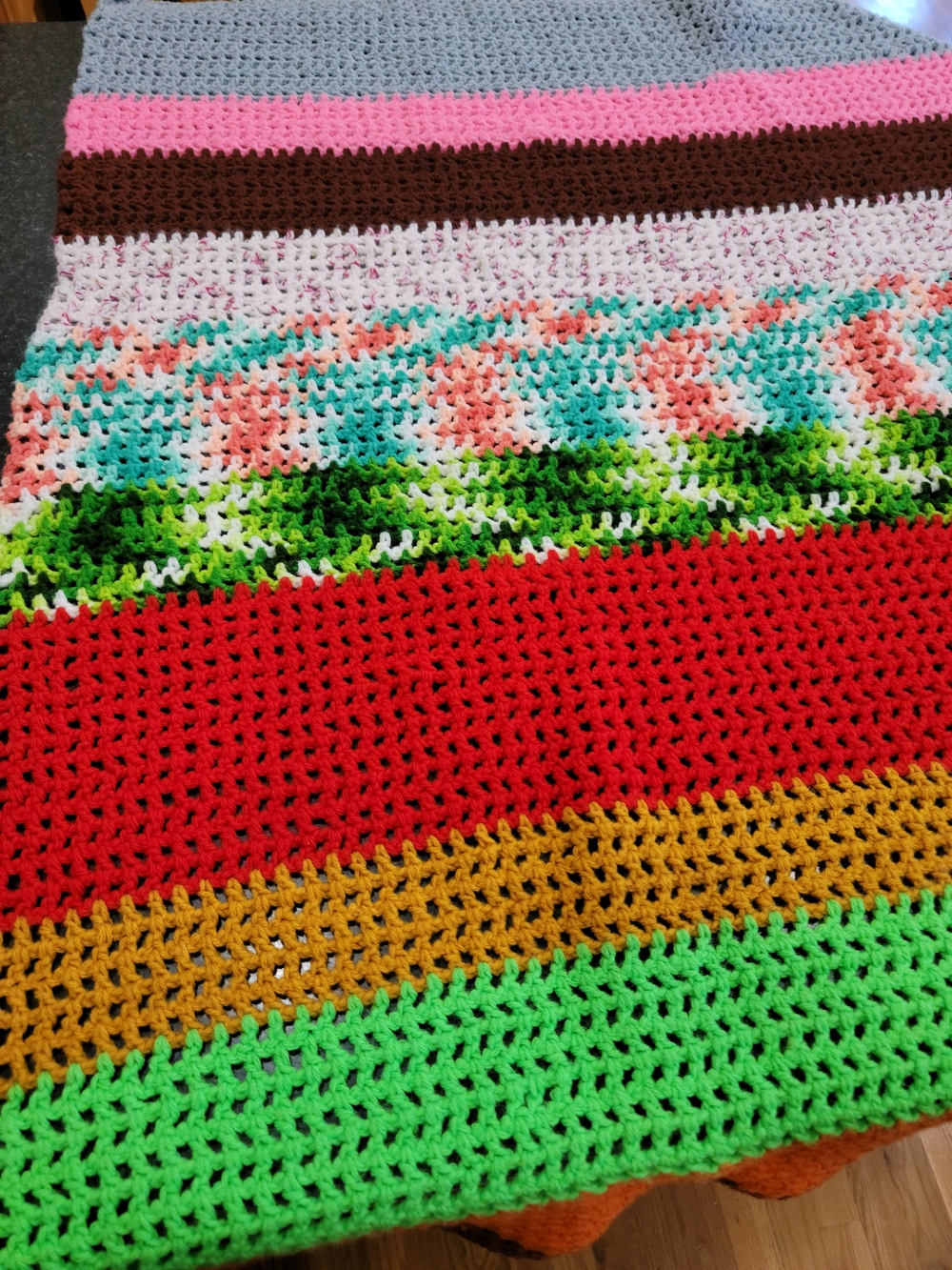 Handmade Crochet Blanket Multi Color Striped Afghan Vintage Throw